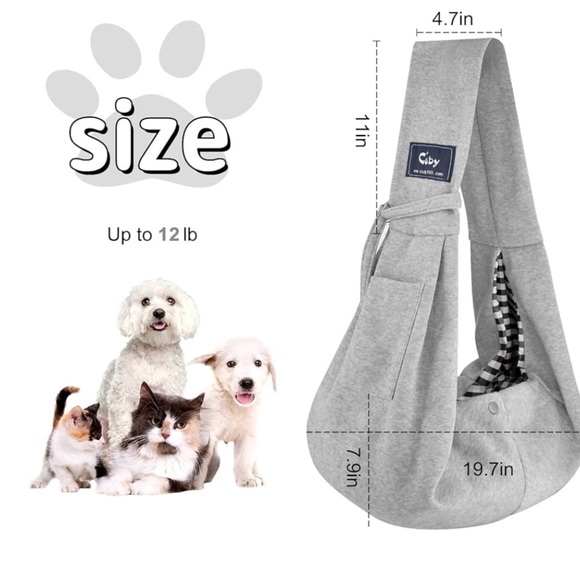 CUBY Dog and Cat Sling Carrier Hands Free Reversible Pet Papoose Bag Gray Plaid - Picture 8 of 13